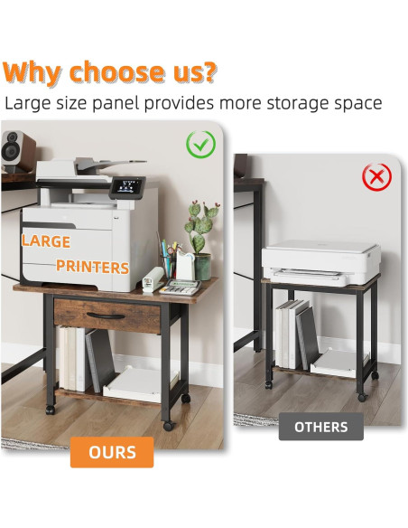 Soporte de Impresora Grande YAOHUOO 2 Niveles con Cajón Marrón