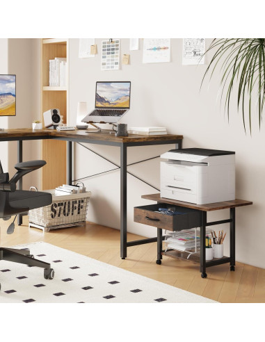 Soporte de Impresora Grande YAOHUOO 2 Niveles con Cajón Marrón