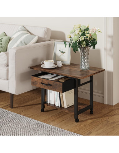 Soporte de Impresora Grande YAOHUOO 2 Niveles con Cajón Marrón