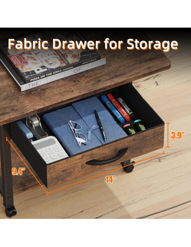 Soporte de Impresora Grande YAOHUOO 2 Niveles con Cajón Marrón