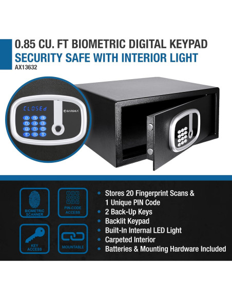 Caja Fuerte Digital Biométrica Barska AX13632 0.85 Pies