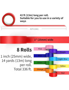 Cinta de Enmascarar de Colores CHIYUNS 8 Rollos 2.54 cm x 12.83 m 2