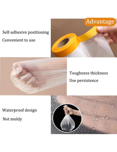 Película de Enmascarar con Cinta OULIGET 4.27x19.81m 2 Rollos