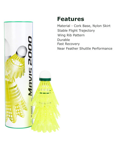 Volantes de Nylon YONEX Mavis 2000 Tapa Verde - Paquete de 6