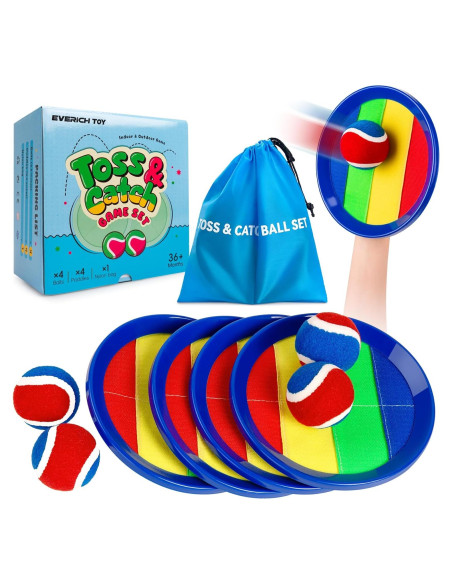 Juego de Lanzar y Atrapar EVERICH 4 Palas y 4 Pelotas