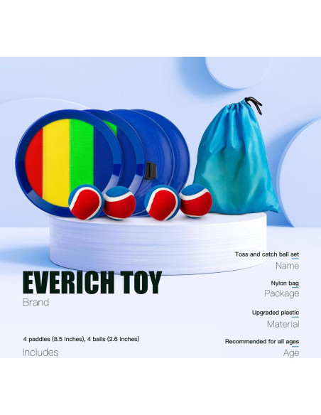 Juego de Lanzar y Atrapar EVERICH 4 Palas y 4 Pelotas