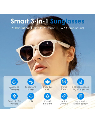 Gafas de sol inteligentes GetD con traducción AI y Bluetooth
