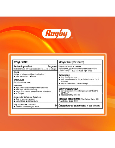 Ungüento Antiséptico Rugby Povidona Yodada 10% 28.35 g