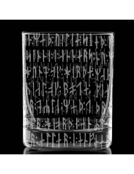 Vaso de Whisky de Vidrio Grabado con Runas Nórdicas 11oz