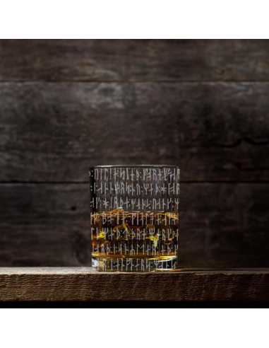 Vaso de Whisky de Vidrio Grabado con Runas Nórdicas 11oz