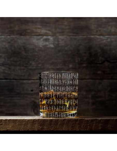 Vaso de Whisky de Vidrio Grabado con Runas Nórdicas 11oz