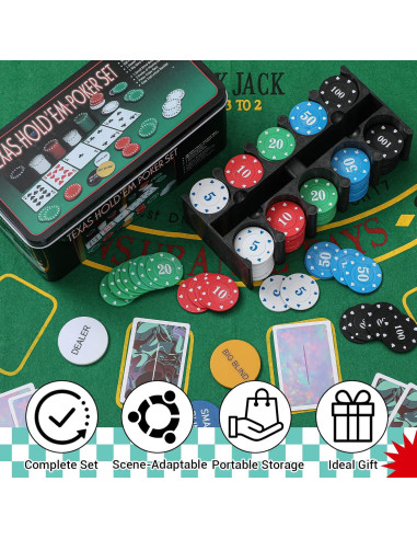 Juego de Póker Texas Holdem JolliLudo 200 Fichas y Accesorios