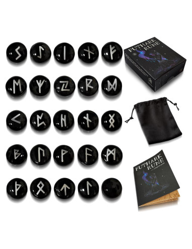 Set de Runas Vikingas Tirmanaz - 25 Piezas con Guía y Bolsa