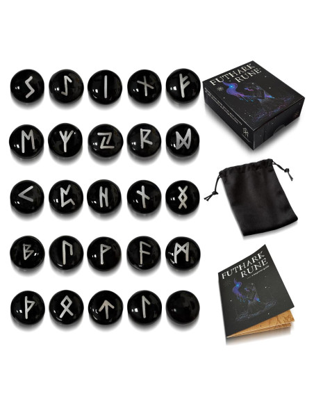 Set de Runas Vikingas Tirmanaz - 25 Piezas con Guía y Bolsa