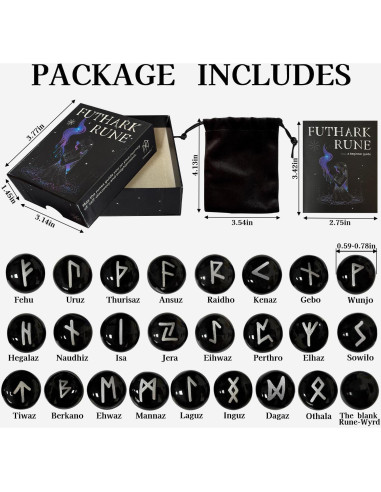 Set de Runas Vikingas Tirmanaz - 25 Piezas con Guía y Bolsa