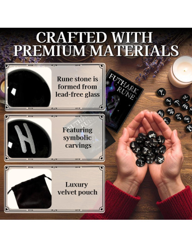 Set de Runas Vikingas Tirmanaz - 25 Piezas con Guía y Bolsa