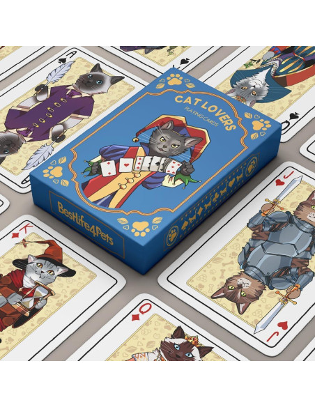 Baraja de Cartas Temática Gatos Medievales - 54 Cartas Impermeables