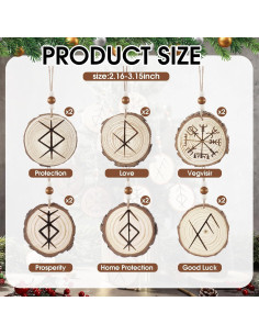 12 Adornos Rúnicos Vikingos Thyle de Madera para Yule 2