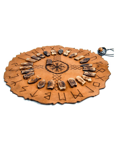 Juego de Runas Vikingas de Hueso con Tapete de Cuero Premium