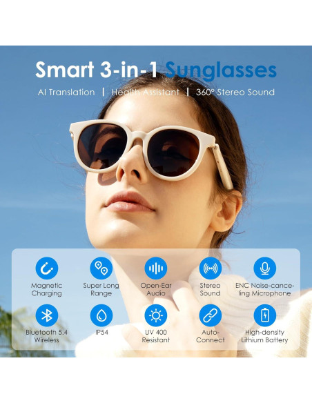 Gafas de sol inteligentes GetD con traducción AI y Bluetooth