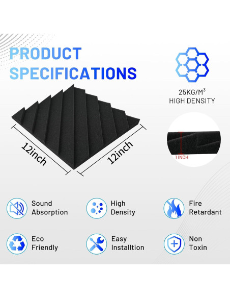 Focusound 24 Paneles de Espuma Acústica Aislantes de Sonido