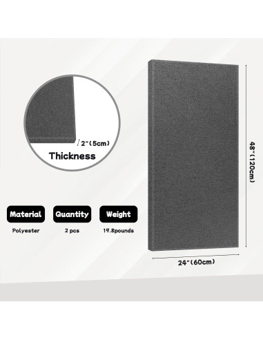 2 Paneles Acústicos Absorbentes de Sonido 119.4x58.4cm Gris
