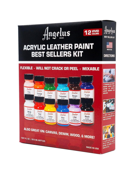 Kit de Pintura Acrílica para Cuero Angelus 12 Colores 355 ml