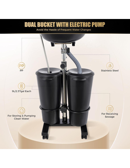 Lavabo de Champú Portátil BBinmine con 2 Cubos y Bomba Eléctrica