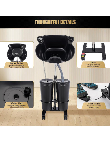 Lavabo de Champú Portátil BBinmine con 2 Cubos y Bomba Eléctrica