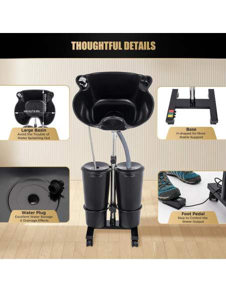 Lavabo de Champú Portátil BBinmine con 2 Cubos y Bomba Eléctrica