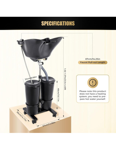 Lavabo de Champú Portátil BBinmine con 2 Cubos y Bomba Eléctrica