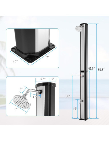 Ducha Exterior Solar Goplus 9.3 Galones 7.2 Pies Plata