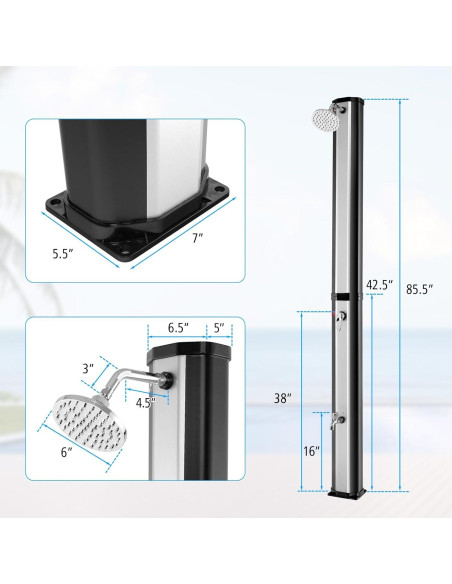 Ducha Exterior Solar Goplus 9.3 Galones 7.2 Pies Plata