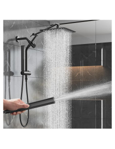 Cabezal de Ducha Veken 10" Cuadrado Negro Mate con Ducha de Mano