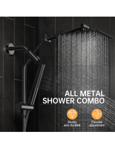 Cabezal de Ducha Veken 10" Cuadrado Negro Mate con Ducha de Mano 2