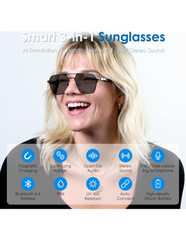 Gafas Inteligentes GetD Polarizadas Gris Oscuro con Bluetooth