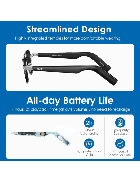 Gafas Inteligentes GetD Polarizadas Gris Oscuro con Bluetooth