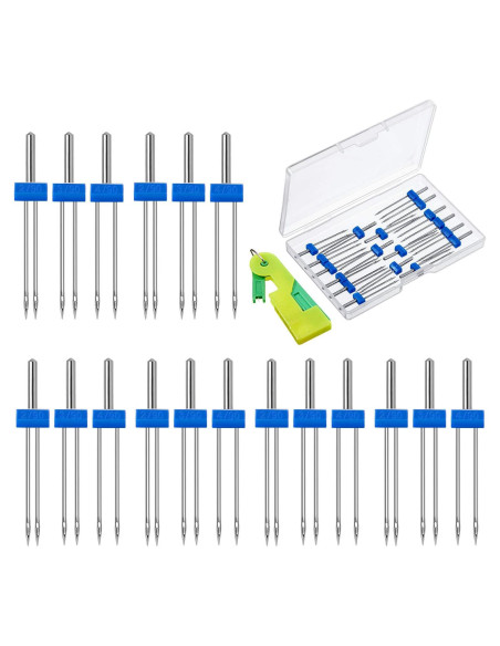 18 Agujas Gemelas para Máquina de Coser WILLBOND - 3 Tamaños