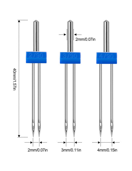 18 Agujas Gemelas para Máquina de Coser WILLBOND - 3 Tamaños