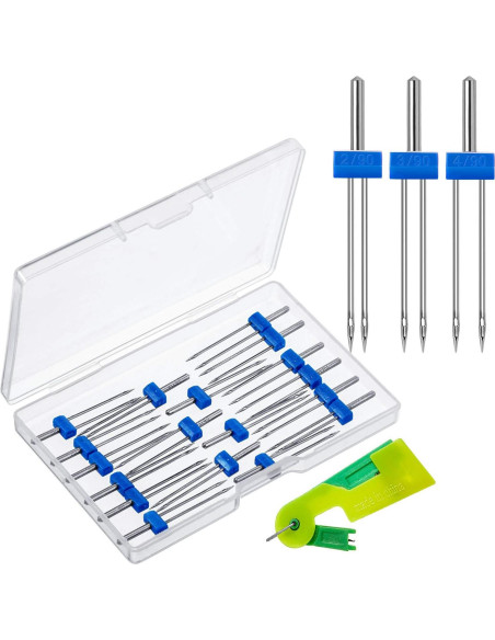 18 Agujas Gemelas para Máquina de Coser WILLBOND - 3 Tamaños