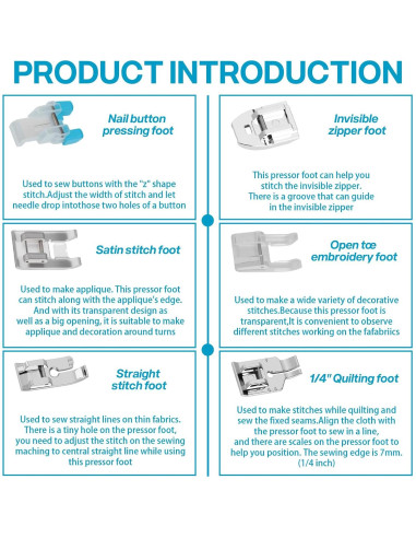 Kit de 11 Piezas de Pies de Prensatelas Uelkr para Coser