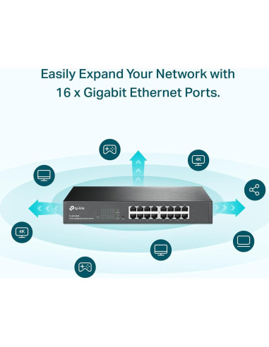 Switch Gigabit TP-Link 16 Puertos TL-SG1016DE Metal 0.91kg