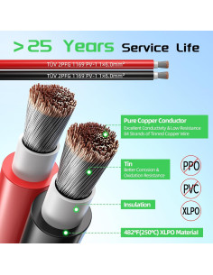 Cable de Extensión Solar 10AWG 100Ft Batería Power Negro y Rojo 2