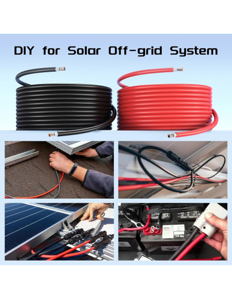 Cable de Extensión Solar 10AWG 100Ft Batería Power Negro y Rojo