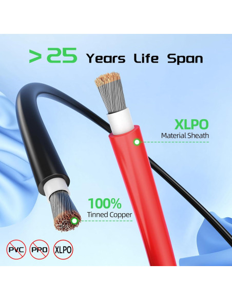 Cable de Extensión Solar 10AWG 100Ft Batería Power Negro y Rojo