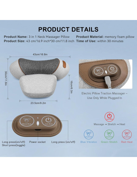 Almohada Masajeador de Cuello 3-en-1 Lifiora con Calor y Soporte Ergonómico