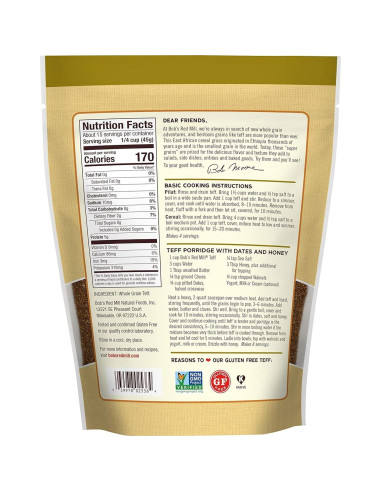 Harina de Teff Integral Bob's Red Mill 680g - Vegano, Kosher