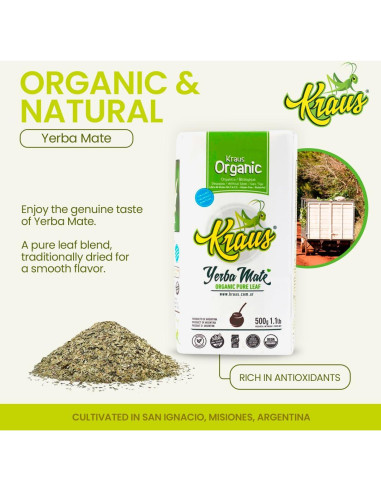 Yerba Mate Orgánica Kraus 500g - Hoja Pura
