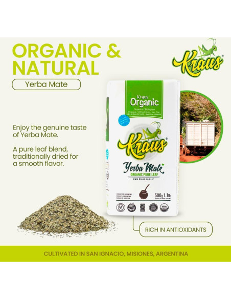 Yerba Mate Orgánica Kraus 500g - Hoja Pura