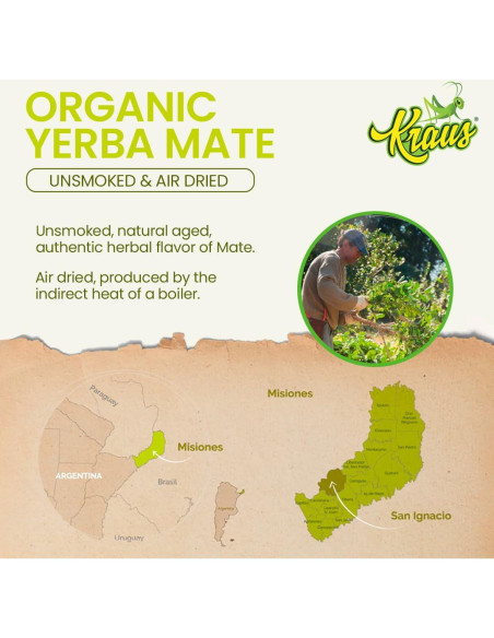 Yerba Mate Orgánica Kraus 500g - Hoja Pura